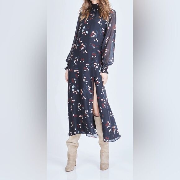 Anthropologie Caballero Valintine Floral Maxi Dress Sm Silk Dark Romantic Retro - Picture 1 of 13
